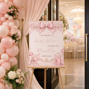 "Pink Bow Baby Shower Welcome Sign   Coquette Flor