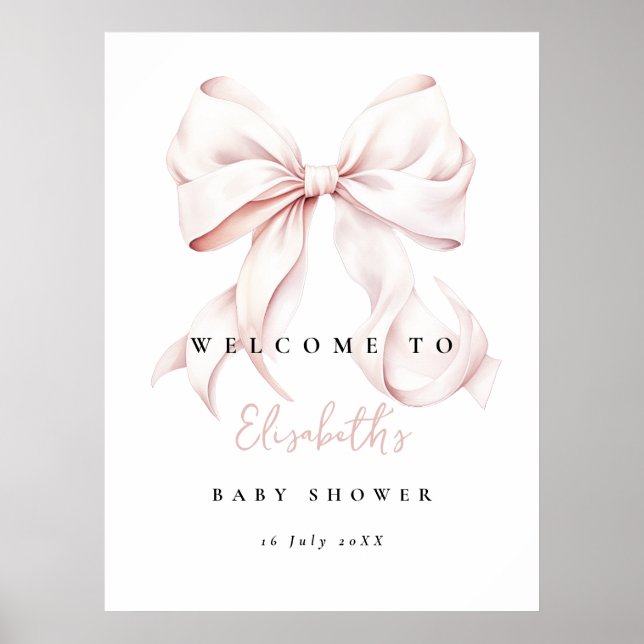 Pink Bow Baby Shower Welcome Sign Poster (Front)