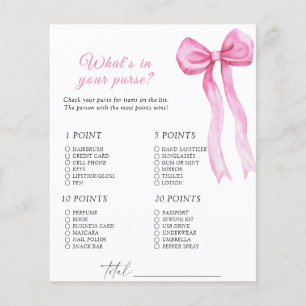 Pink bow baby shower - What's in your purse game