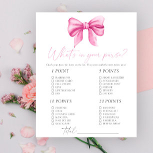 Pink bow baby shower - What's in your purse game