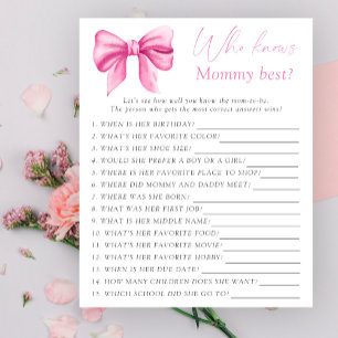 Pink bow baby shower Who knows mummy best game