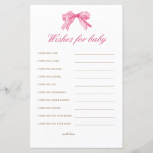 Pink Bow Baby Shower Wishes for Baby Advice