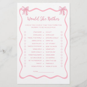 Pink Bow Baby Shower Would She Rather Game