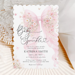 Pink Bow Baby Sprinkle Floral Girl Baby Shower Invitation