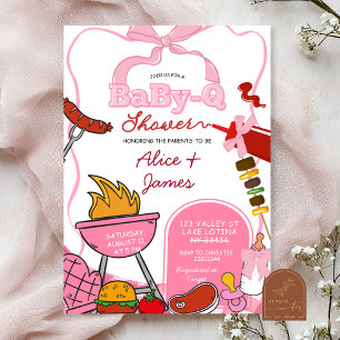 Pink Bow Backyard BabyQ Baby Shower Invitation
