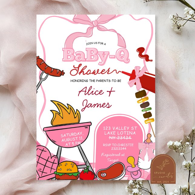 Pink Bow Backyard BabyQ Baby Shower Invitation (Creator Uploaded)
