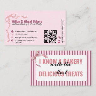 Pink Bow Bakery Business Card Striped Design