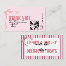 Pink Bow Bakery Thank You Card Striped