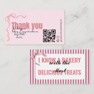 Pink Bow Bakery Thank You Card Striped