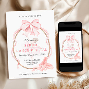 Pink Bow Ballet Girl Dance Recital Invitation
