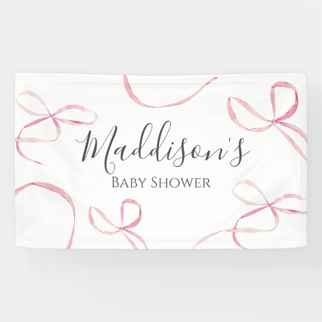 Pink bow banner, bow baby shower banner  (Horizontal)