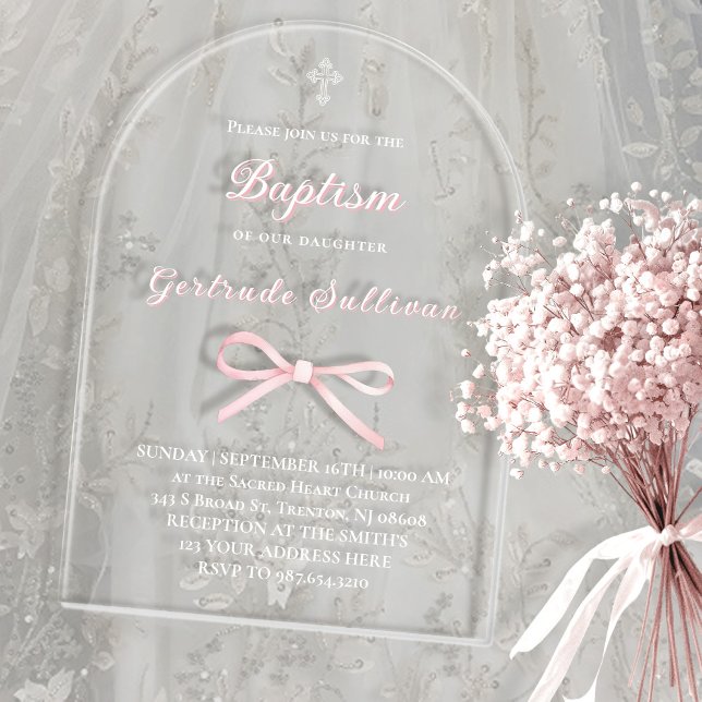 Pink bow Baptism Acrylic Invitations (Creator Uploaded)