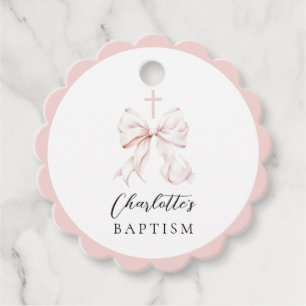 Pink Bow Baptism Favor Tags