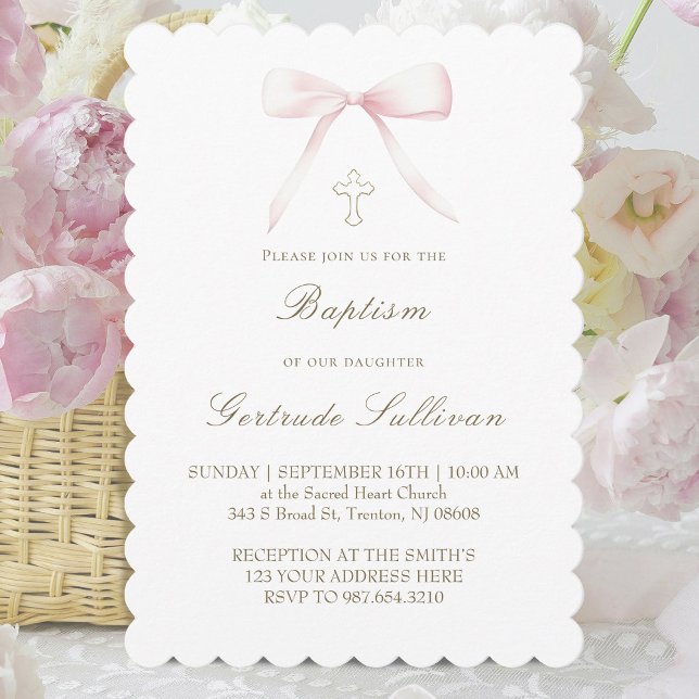 pink bow | Baptism girl Invitation (Creator Uploaded)