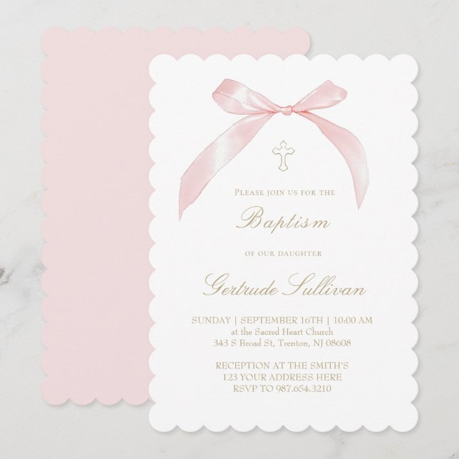 pink bow | Baptism Invitation (Front/Back)