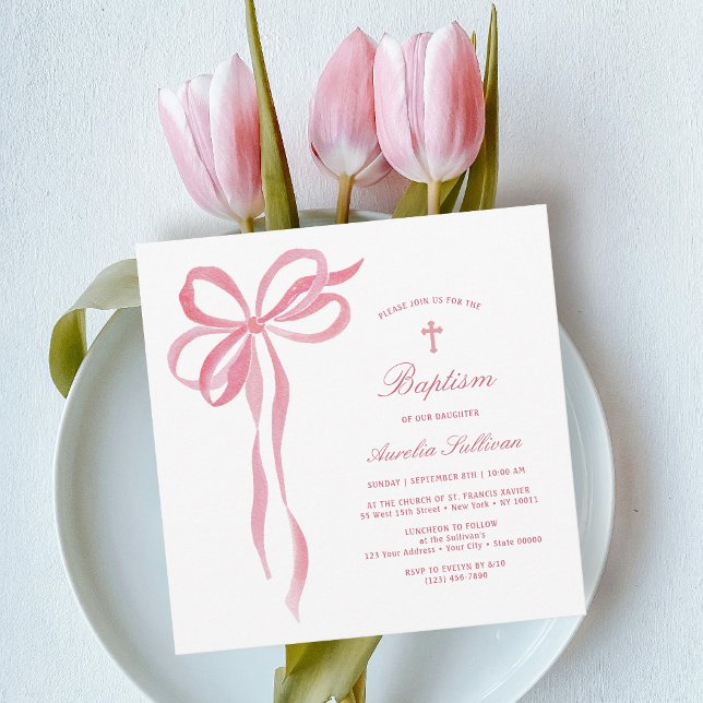 Pink Bow Baptism Invitation (Creator Uploaded)