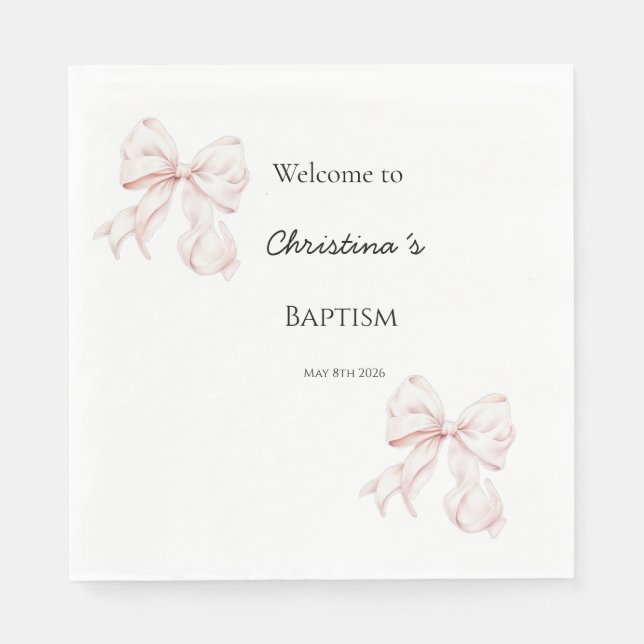 Pink Bow Baptism Napkins (Front)