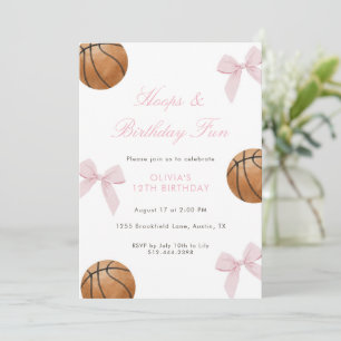 Pink Bow Basketball Birthday Party for Girls Invitation