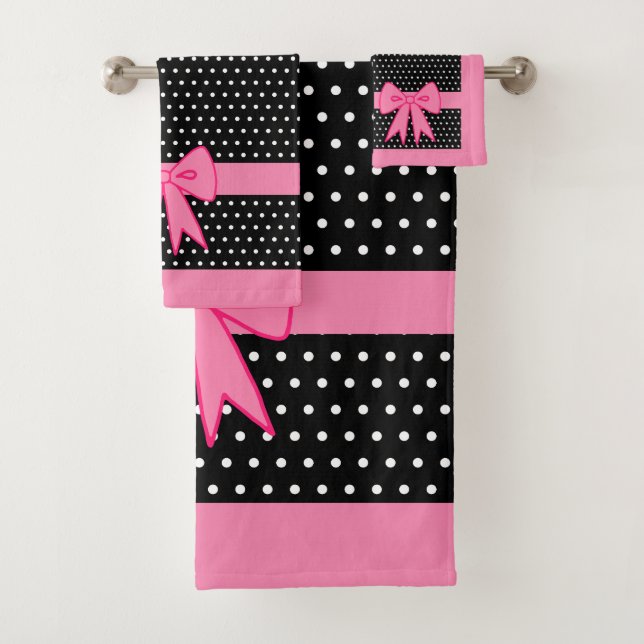Pink Bow Bath Hand Towel Set (Insitu)