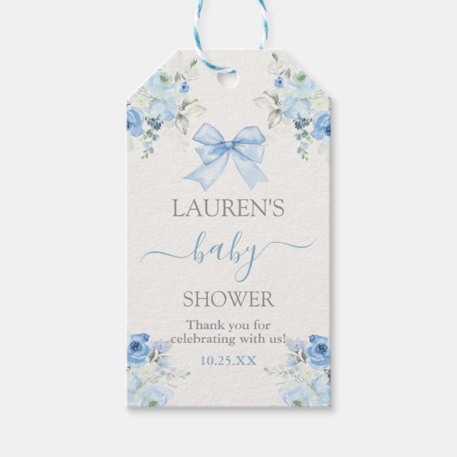 Pink Bow Bear Baby Shower Boy Gift Tag (Front)