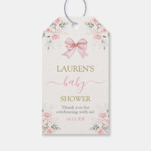 Pink Bow Bear Baby Shower Girl Gift Tag