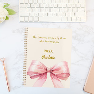 Pink bow beige cream inspirational quote notebook