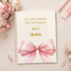 Pink bow beige cream quote 2027 planner