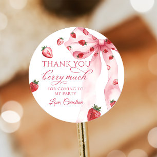 Pink Bow Berry First Strawberry Birthday Sticker