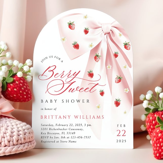 Pink Bow Berry Sweet Baby Shower Arch Invitation (Creator Uploaded)