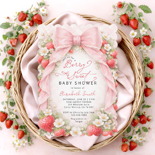 Pink Bow Berry Sweet Baby Shower Invitation
