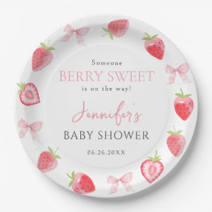 Pink Bow Berry Sweet Summer Baby Girl Shower Paper Plate