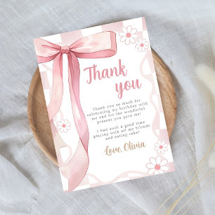 Pink Bow Birthday Girl Thank You Card
