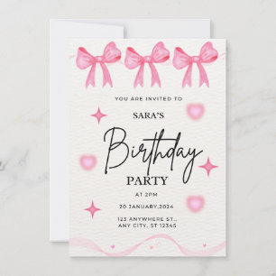 Pink Bow Birthday Invitation 
