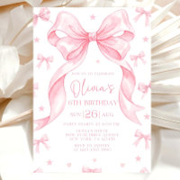 Pink Bow Birthday Invitation, Girl Pink Birthday 