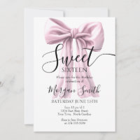 Pink bow Birthday Invitation, Sweet Sixteen