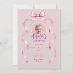 Pink Bow Birthday Invitation with Photo