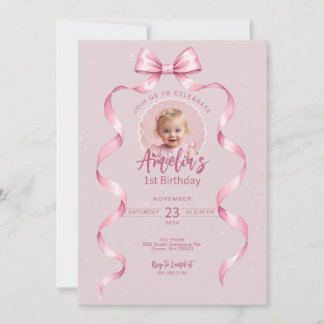 Pink Bow Birthday Invitation with Photo