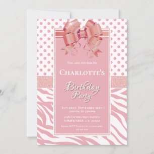 Pink Bow Birthday Party Invitation