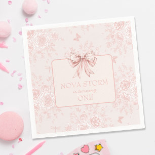 Pink Bow Birthday Party Whimsy Toile Personalised Napkin