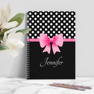 Pink Bow Black And White Name Notebook