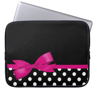 Pink Bow Black and White Polka Dots Laptop Sleeve