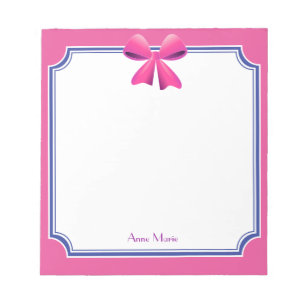 Pink Bow blue frame Custom Notepad