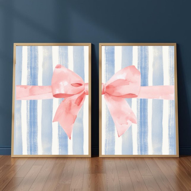 Pink Bow Blue Watercolor Stripes, Girly Aesthetic (Creator Uploaded)