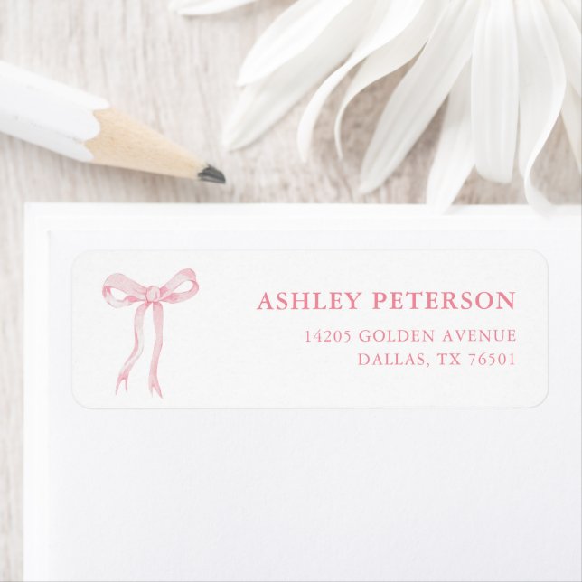 Pink Bow Blush Bridal Shower Return Address (Insitu)
