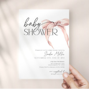 Pink Bow Blush Coquette Ribbon Baby Shower Invitation