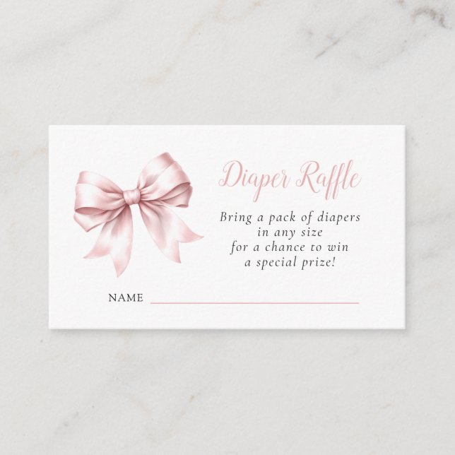 Pink Bow Blush Girl Baby Shower Diaper Raffle Enclosure Card (Front)