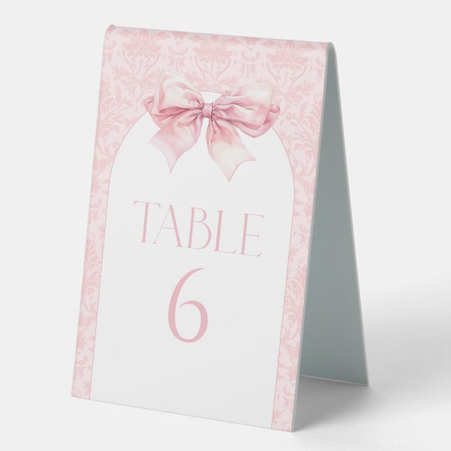 Pink Bow Boho Arch Baby Girl Shower Table Numbers (Front)