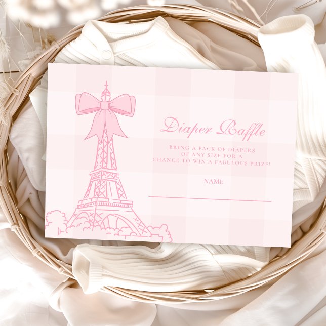 Pink Bow Bonjour Bebe Baby Shower Diapper Raffle Enclosure Card (Creator Uploaded)
