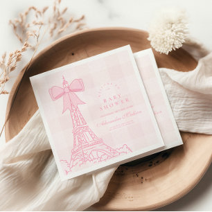 Pink Bow Bonjour Bebe Baby Shower Napkin