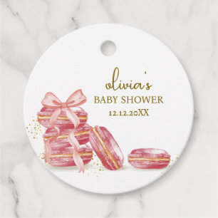 Pink Bow Bonjour Bébé French Macarons Baby Shower  Favour Tags